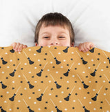 Juego de ropa de cama con manta terapéutica naranja con escoba de Potter