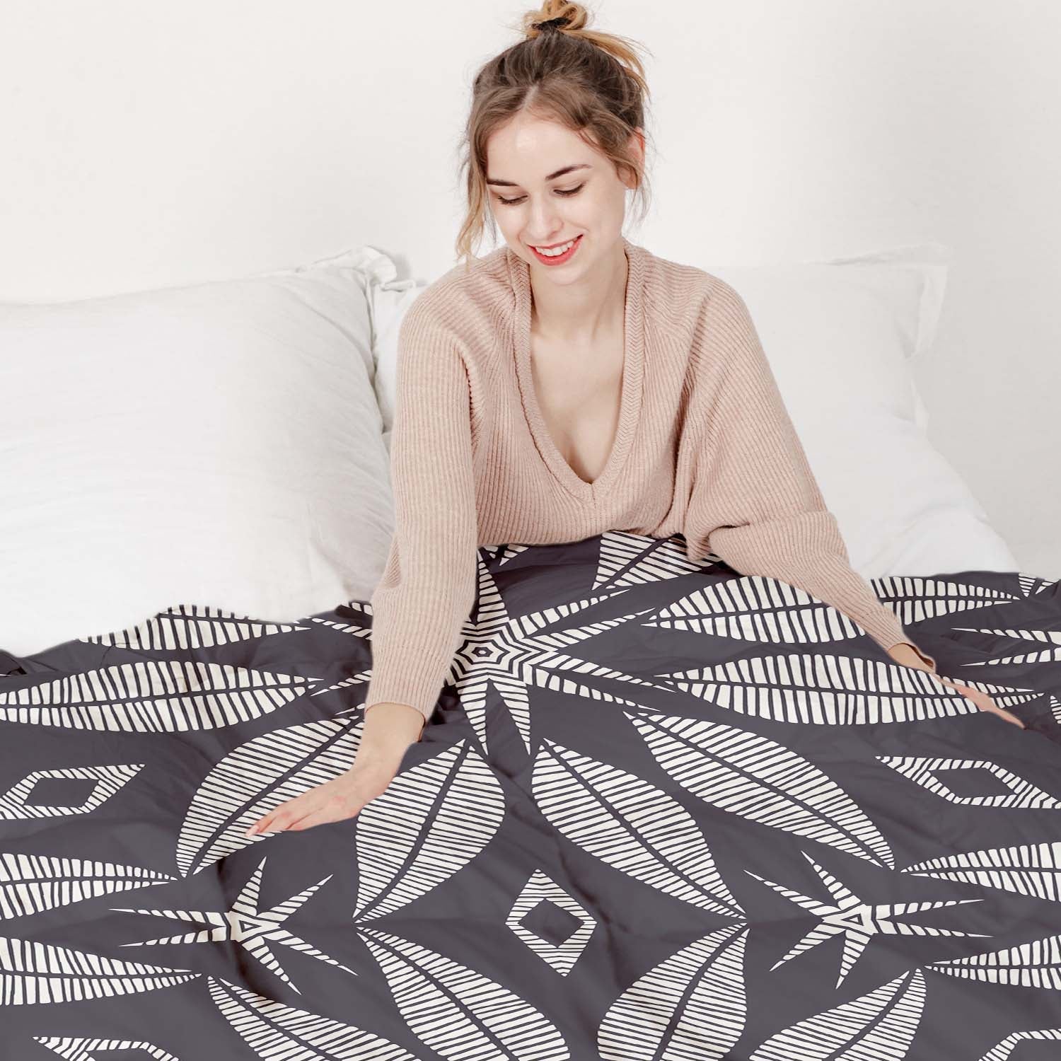 Set di biancheria da letto con coperta terapeutica e grande fiore