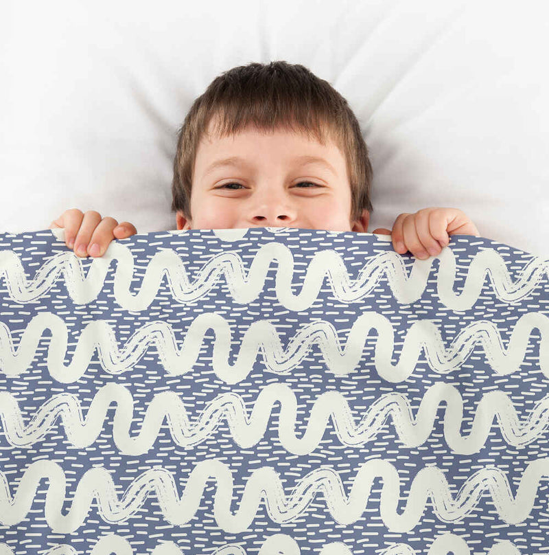 Therapy blanket and bedding set, blue and white waves.