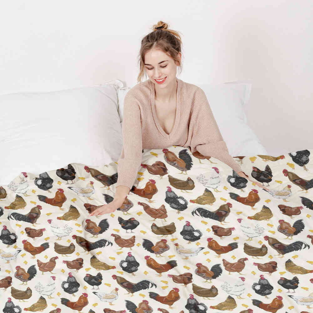 Therapy blankets bedding set white with many chickens