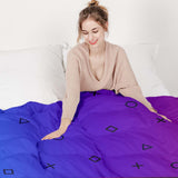 Therapy blanket bedding set, purple with shapes.