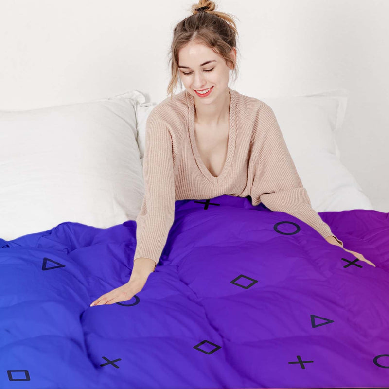 Therapy blanket bedding set, purple with shapes.
