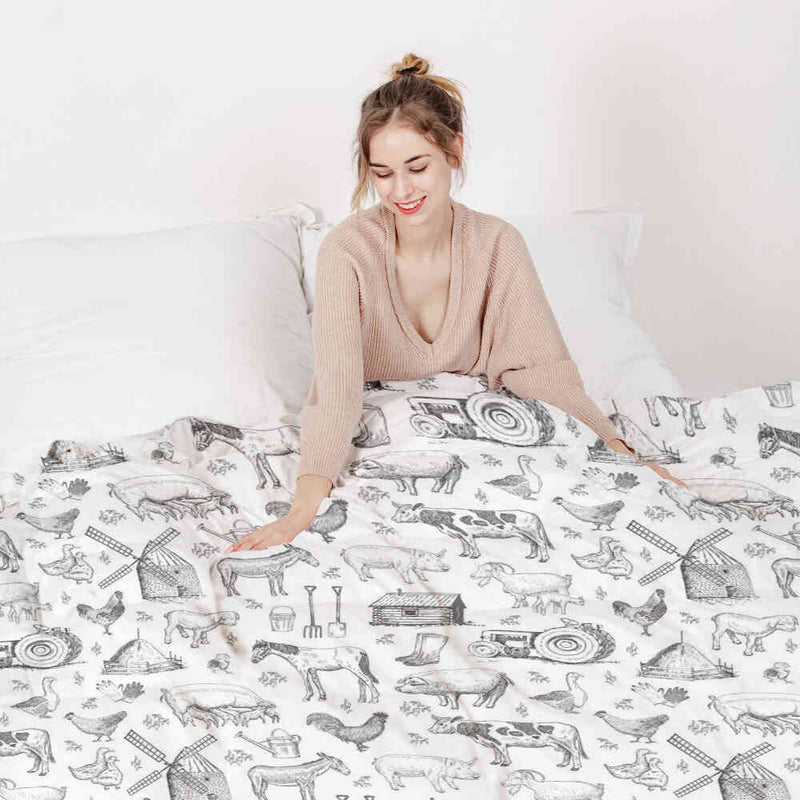 Therapy blankets bedding set grey farm