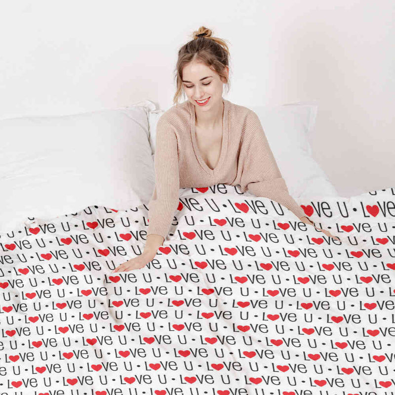 Set de ropa de cama con manta terapéutica blanco Love U