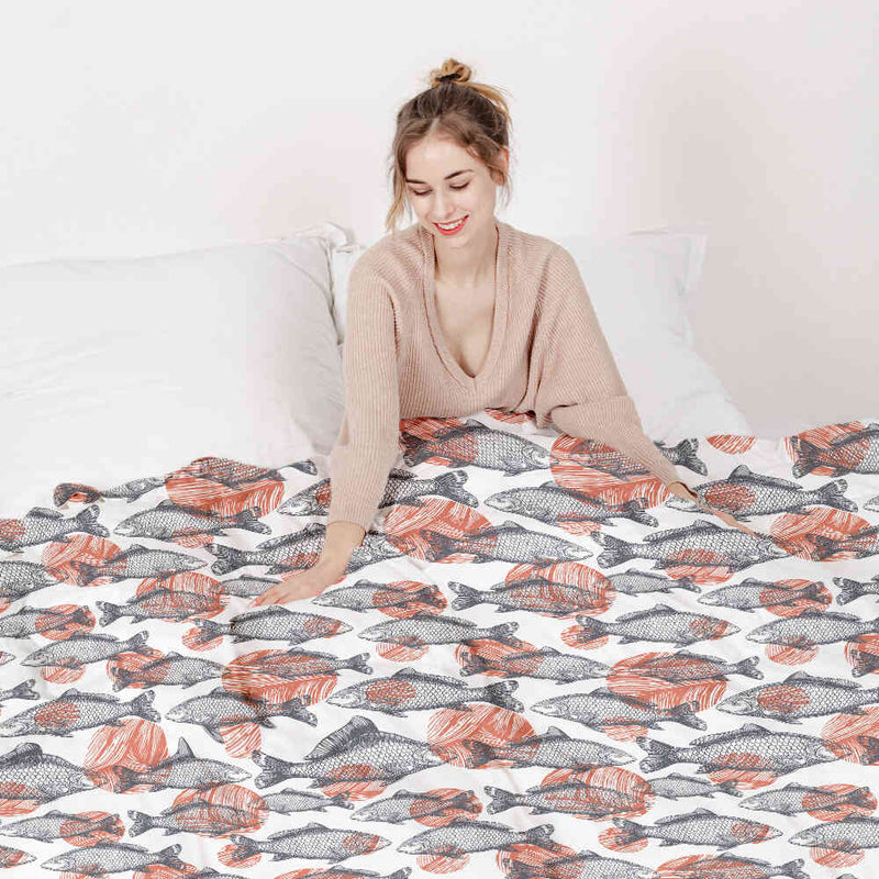 Therapy blanket and bedding set, grey fish.