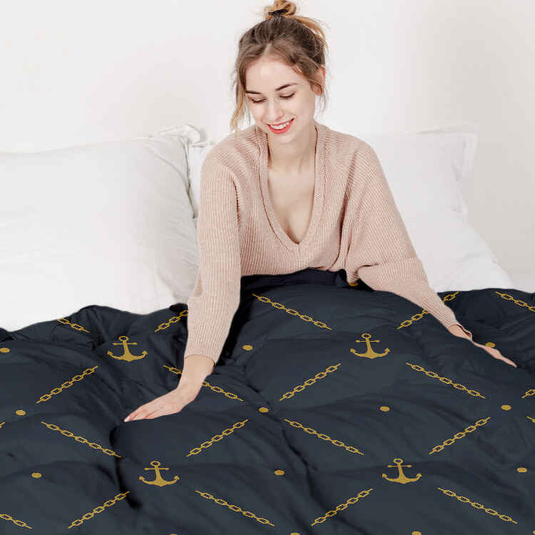 Therapy blanket and bedding set, blue with anchor.
