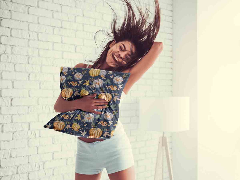 Almohada de salud azul con calabazas
