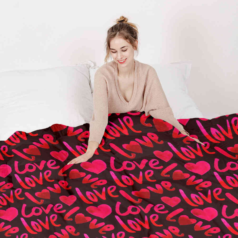 Couverture thérapeutique originale - Housse en coton noire avec inscription Love