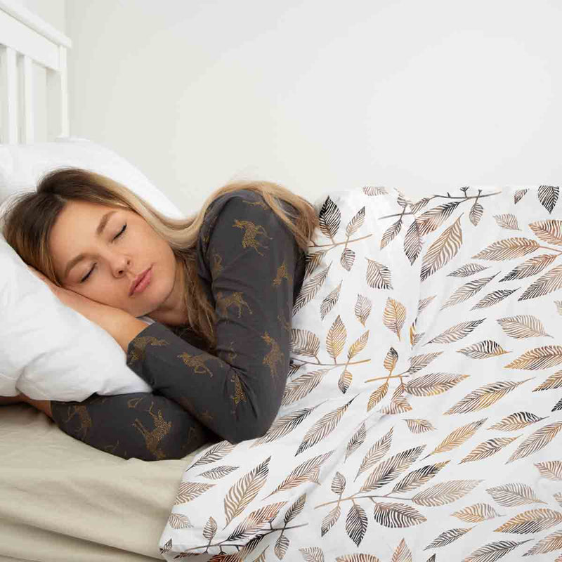 Therapy blanket bedding set, white with light brown branches.