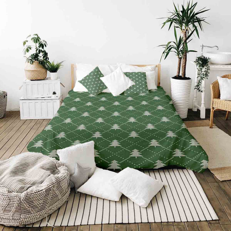 Therapy blanket bedding set, green with fir trees.