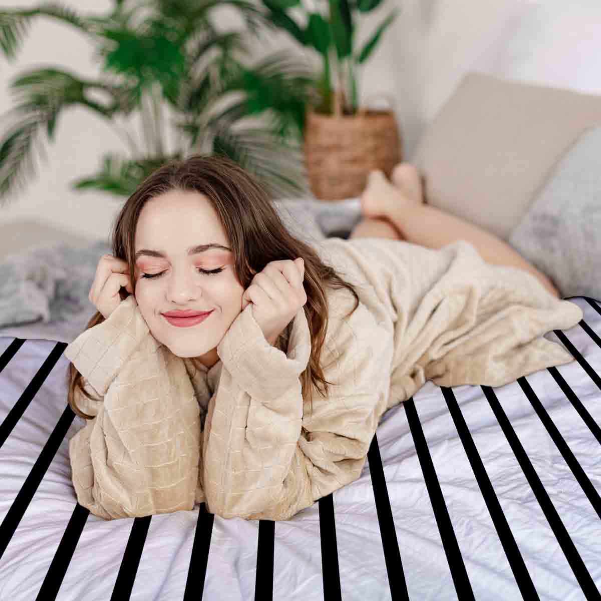 Coperta terapeutica originale - Rivestimento in cotone a righe grigie trasversali