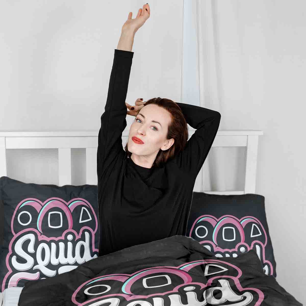 Set de ropa de cama con manta terapéutica negro Squid