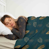 Set di biancheria da letto con coperta terapeutica verde con foglia dorata