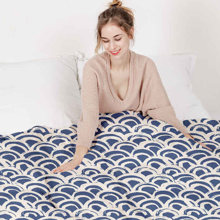Therapy blanket and bedding set, blue wave pattern.