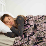 Juego de ropa de cama con manta terapéutica negro con hojas moradas