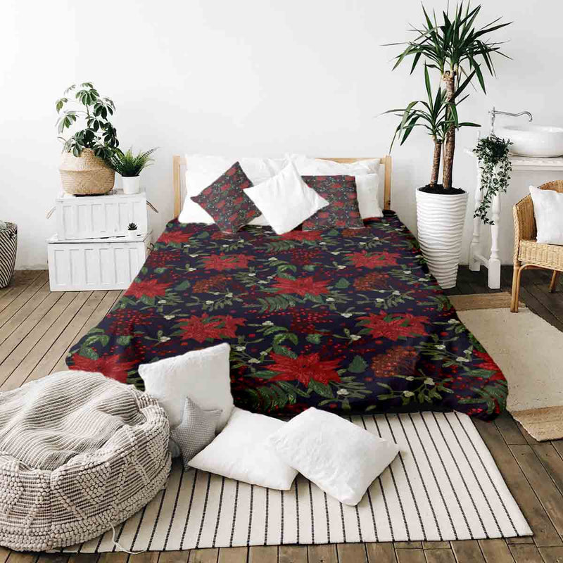 Set de ropa de cama con manta terapéutica y flor de Pascua roja