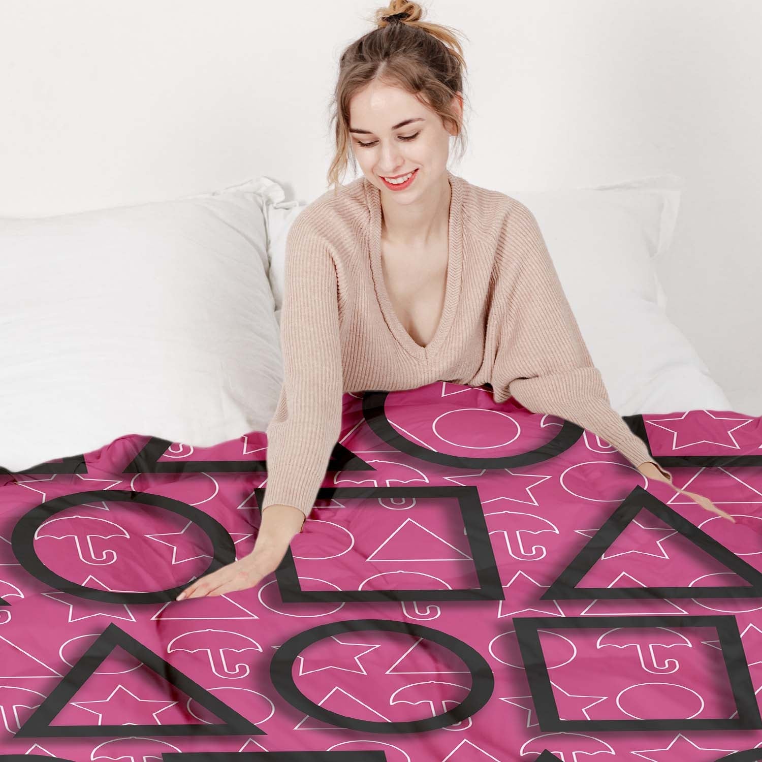 Originele therapiedeken - katoenen hoes Pink Squid