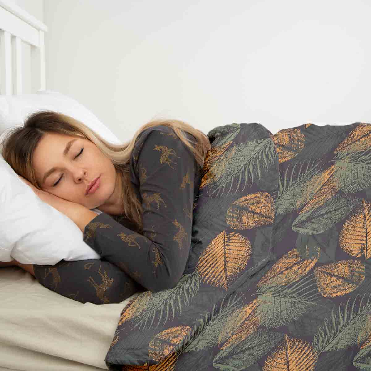 Original therapy blanket - cotton cover autumn leaf motif