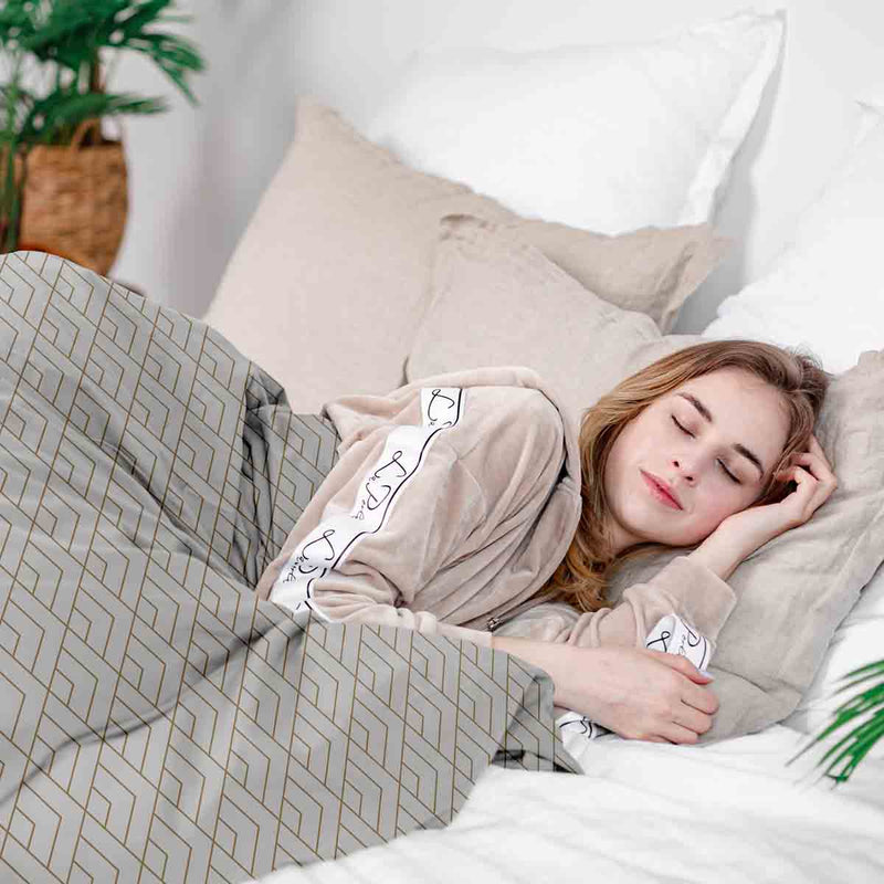 Set di biancheria da letto con coperte terapeutiche e motivo a strisce dorate