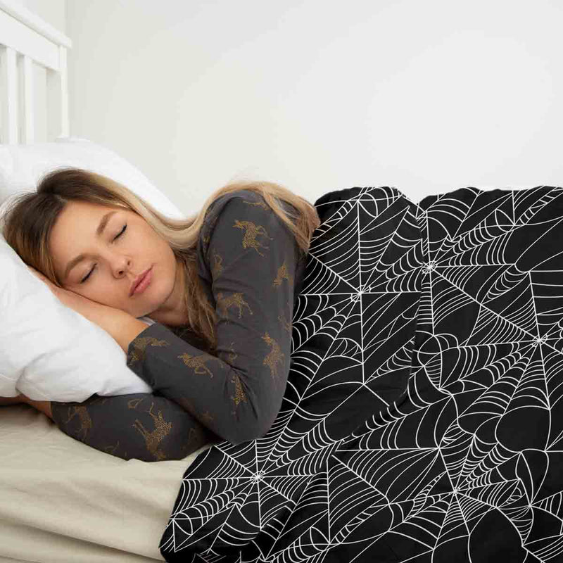 Set di biancheria da letto con coperta terapeutica nera con ragnatela