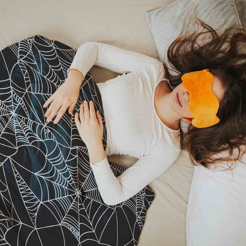 Set di biancheria da letto con coperta terapeutica nera con ragnatela