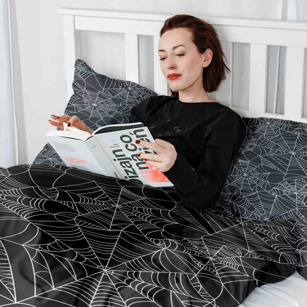 Therapy blankets bedding set black with spider web
